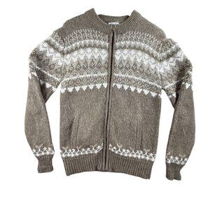 Vintage Brian MacNeil Sweater Mens Medium Full Zip Fair Isle Knit 80s Nordic